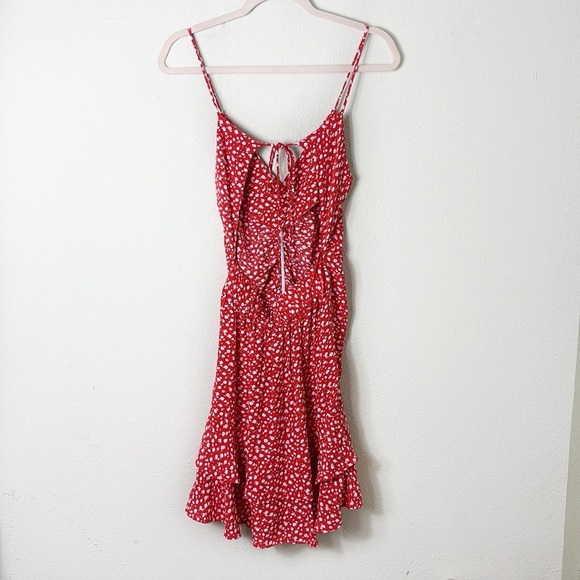 Zara Ruched Open Back Mini Floral Dress red size small - Picture 6 of 12